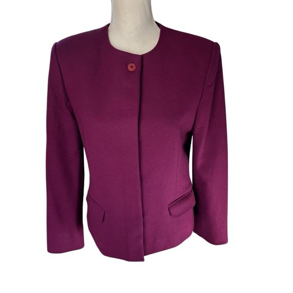 VTG breckenridge wool blazer eggplant purple women size 4 jacket hidden buttons - Picture 1 of 4